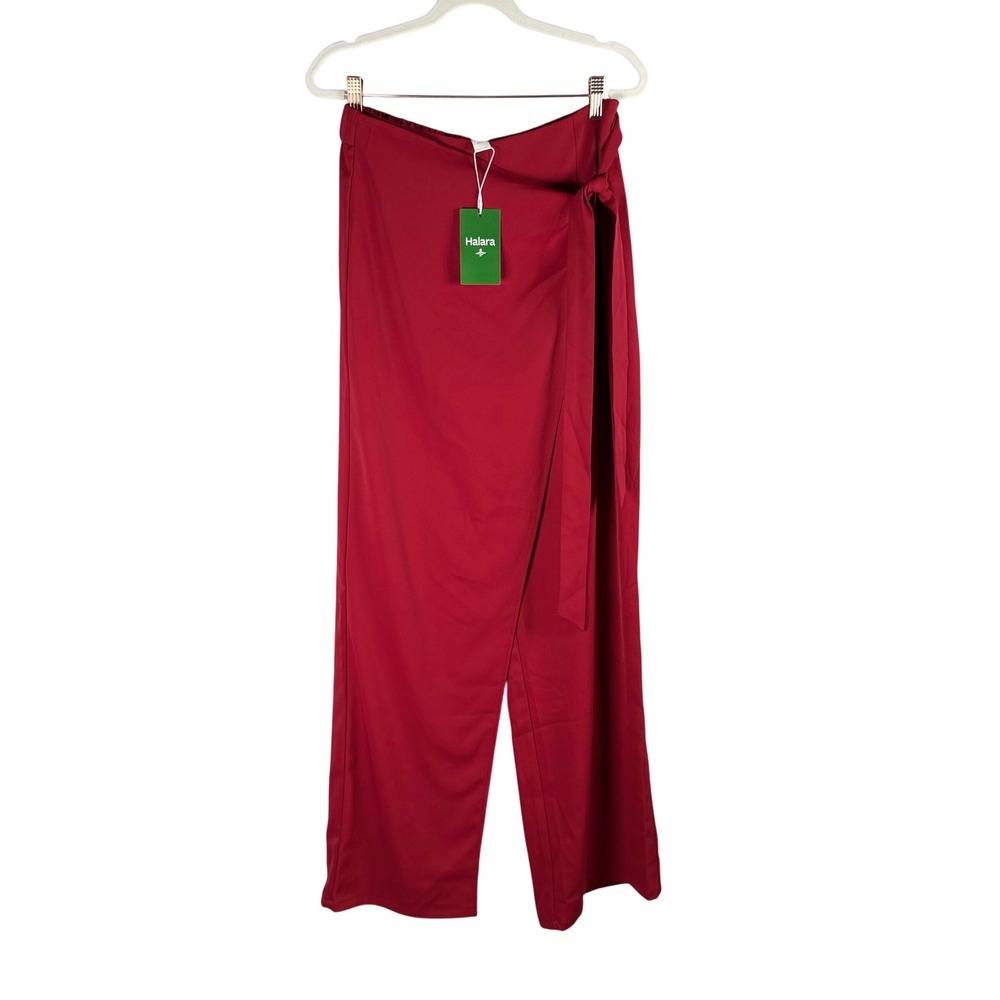 Halara‎ Red High Waisted Wide Leg Wrap Side Tie Knot Front Pants Large NWT